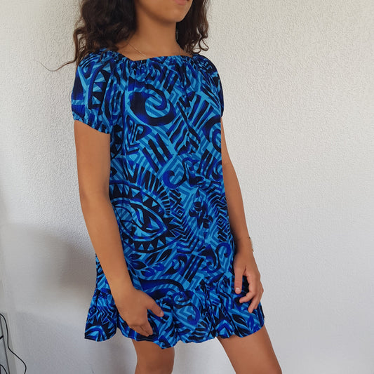 Robe Popinée Enfant Eseka, bleue modèle Bella, 8 ans